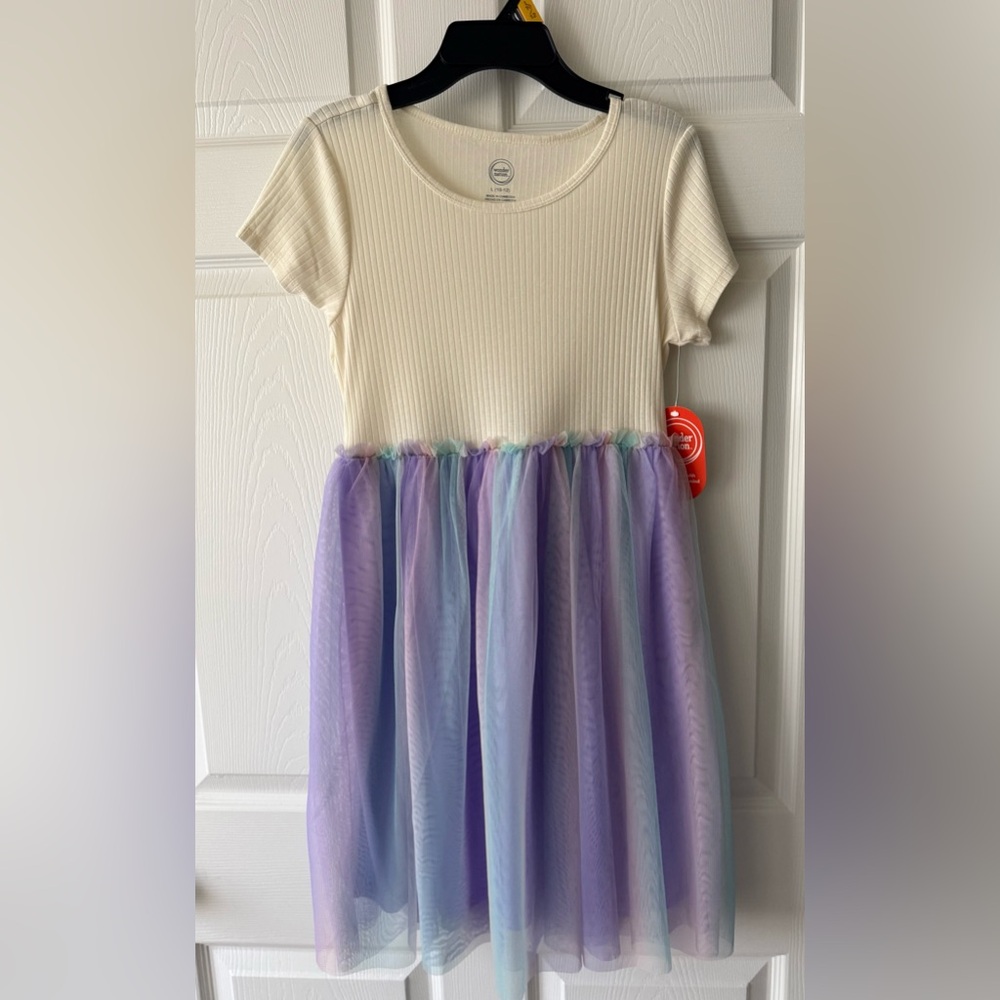 Girls Cream and Pastel Dress L 10/12